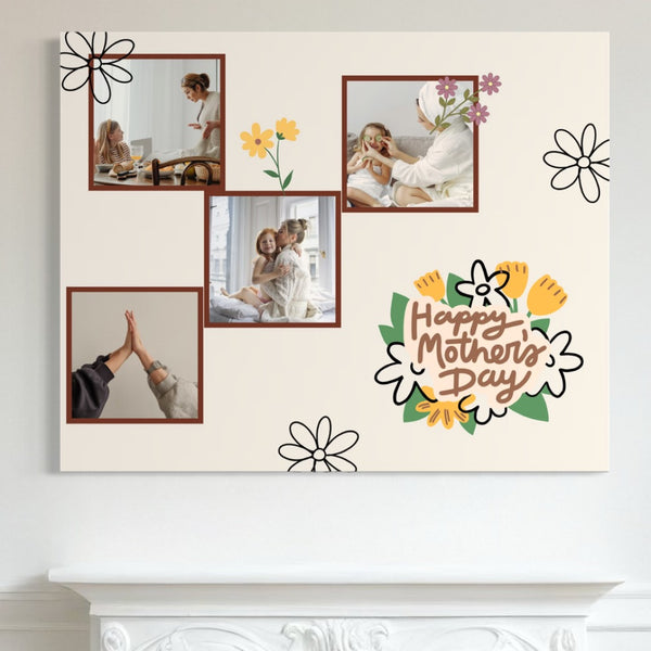Personalisiertes Leinwandbild mit 4 Bildern für Mama "Happy Mother's Day", PS158