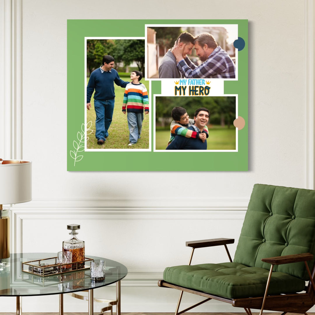Tablou Canvas Personalizat cu 3 Poze Pentru Tata "My Father, My Hero", PS164