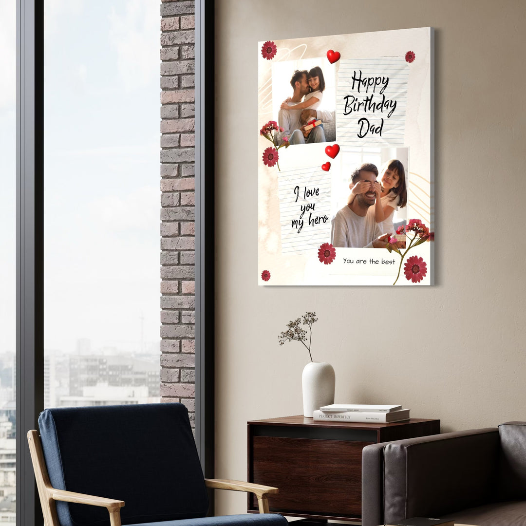 Tablou Canvas Personalizat cu 2 Poze Pentru Tata "Happy Birthday Dad", PS167