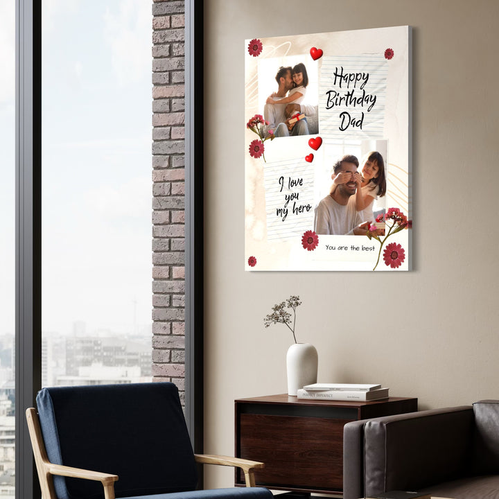 Tablou Canvas Personalizat cu 2 Poze Pentru Tata "Happy Birthday Dad", PS167