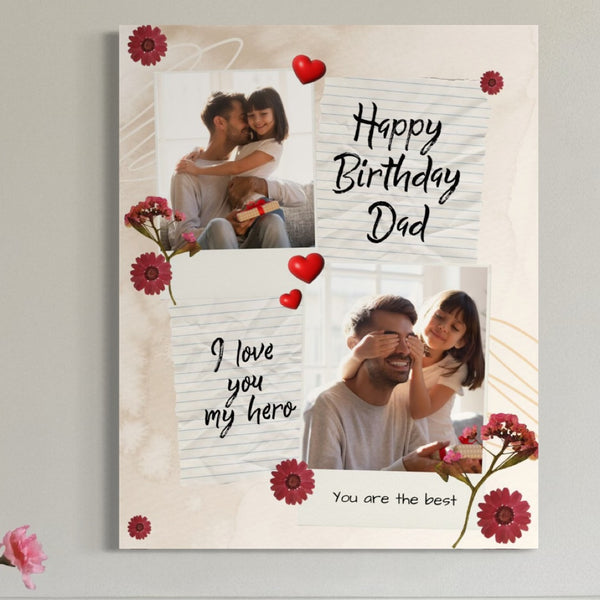 Tablou Canvas Personalizat cu 2 Poze Pentru Tata "Happy Birthday Dad", PS167