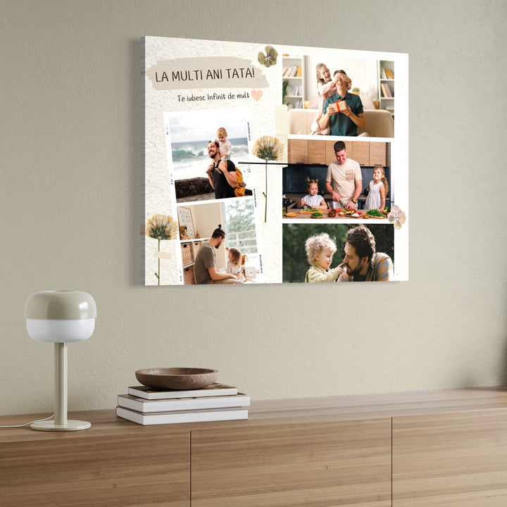 Personalisierte Leinwand Leinwand Wandbild mit 5 Fotos für Papa "Happy Birthday Dad", PS171