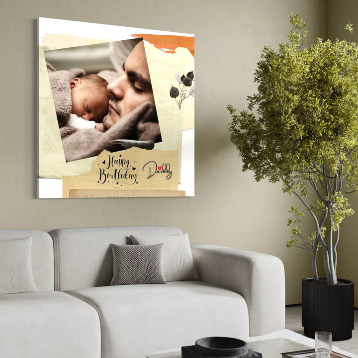 Personalisiertes Leinwandbild mit 1 Foto für Papa "Happy Birthday Daddy", PS172