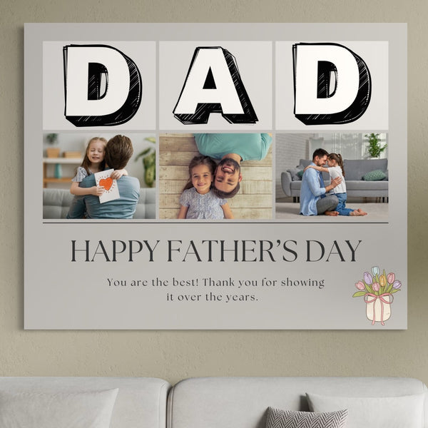 Tablou Canvas Personalizat cu 3 Poze Pentru Tata "Happy Father's Day", PS173