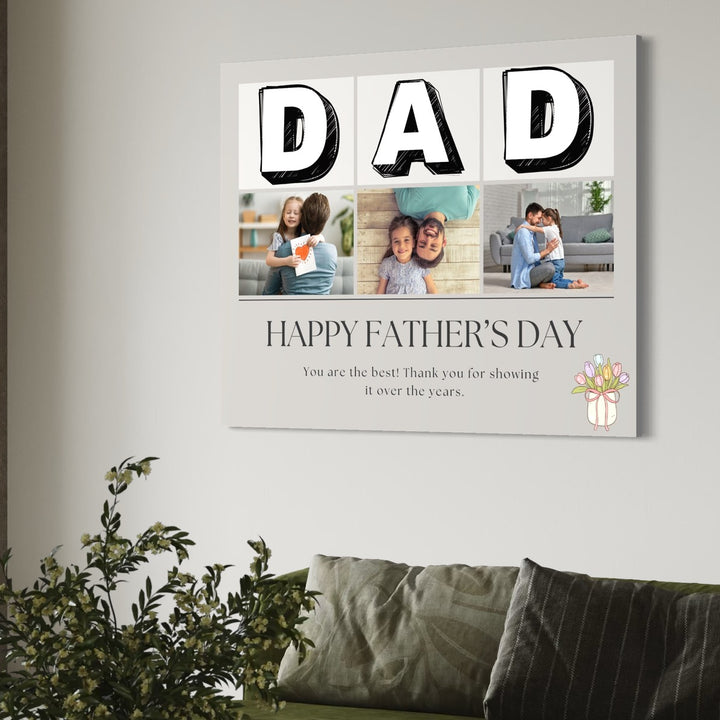 Personalisierte Leinwand Leinwandbild mit 3 Fotos für Papa "Happy Father's Day", PS173