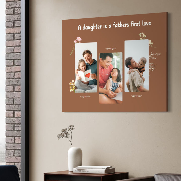 Personalisierte Leinwand Leinwandbilder mit 3 Bildern für Papa "Eine Tochter ist die erste Liebe eines Vaters", PS174