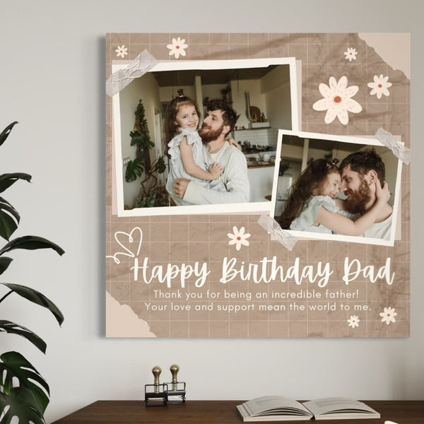 Tablou Canvas Personalizat cu 2 Poze Pentru Tata "Happy Birthday Dad", PS176