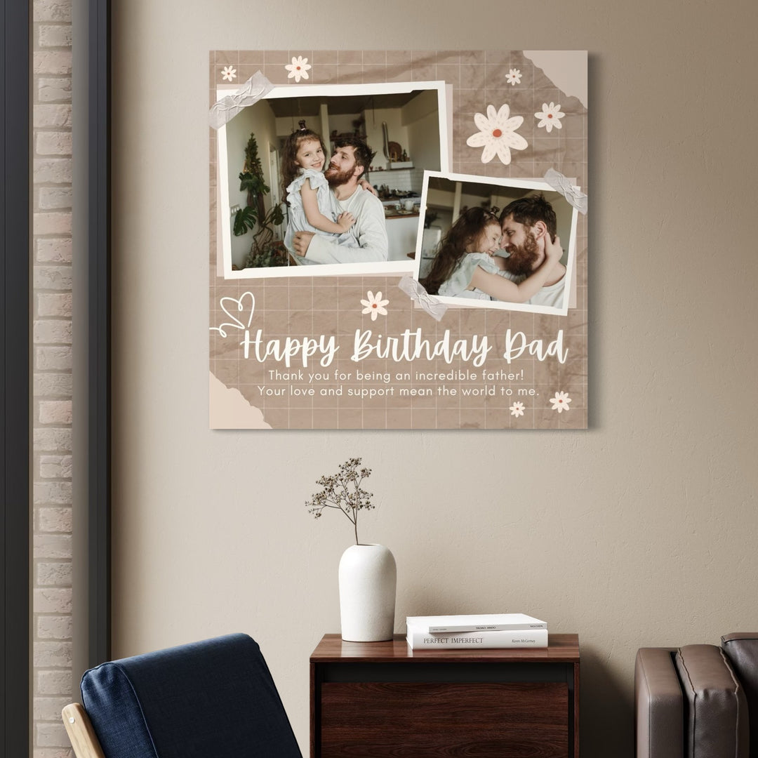Personalisierte Leinwand Leinwandbilder mit 2 Bildern für Papa "Happy Birthday Dad", PS176