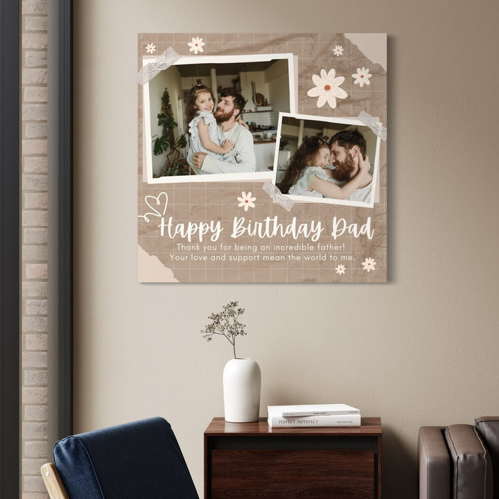 Personalisierte Leinwand Leinwandbilder mit 2 Bildern für Papa "Happy Birthday Dad", PS176