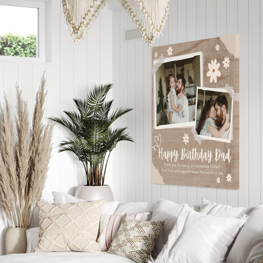 Personalisierte Leinwand Leinwandbilder mit 2 Bildern für Papa "Happy Birthday Dad", PS176
