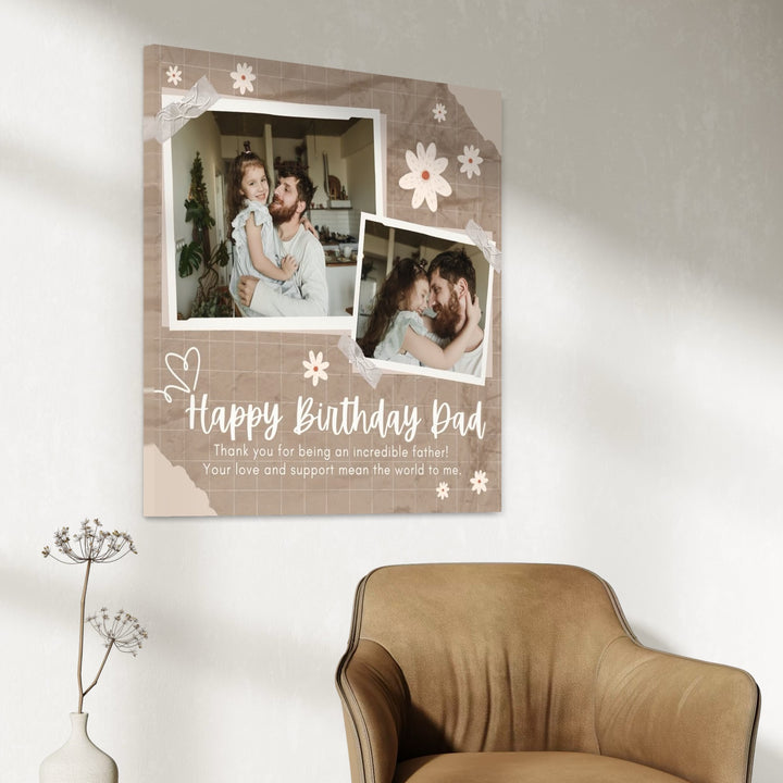Personalisierte Leinwand Leinwandbilder mit 2 Bildern für Papa "Happy Birthday Dad", PS176