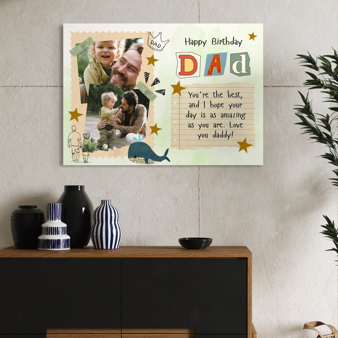 Personalisierte Leinwand Leinwand Wandbild mit 2 Bilder für Papa "Happy Birthday Dad", PS178