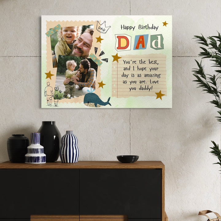 Personalisierte Leinwand Leinwand Wandbild mit 2 Bilder für Papa "Happy Birthday Dad", PS178