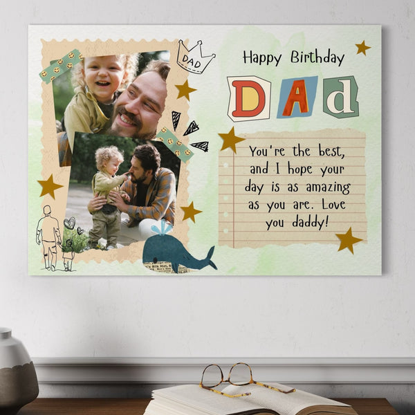Tablou Canvas Personalizat cu 2 Poze Pentru Tata "Happy Birthday Dad", PS178