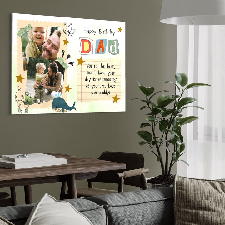 Personalisierte Leinwand Leinwand Wandbild mit 2 Bilder für Papa "Happy Birthday Dad", PS178