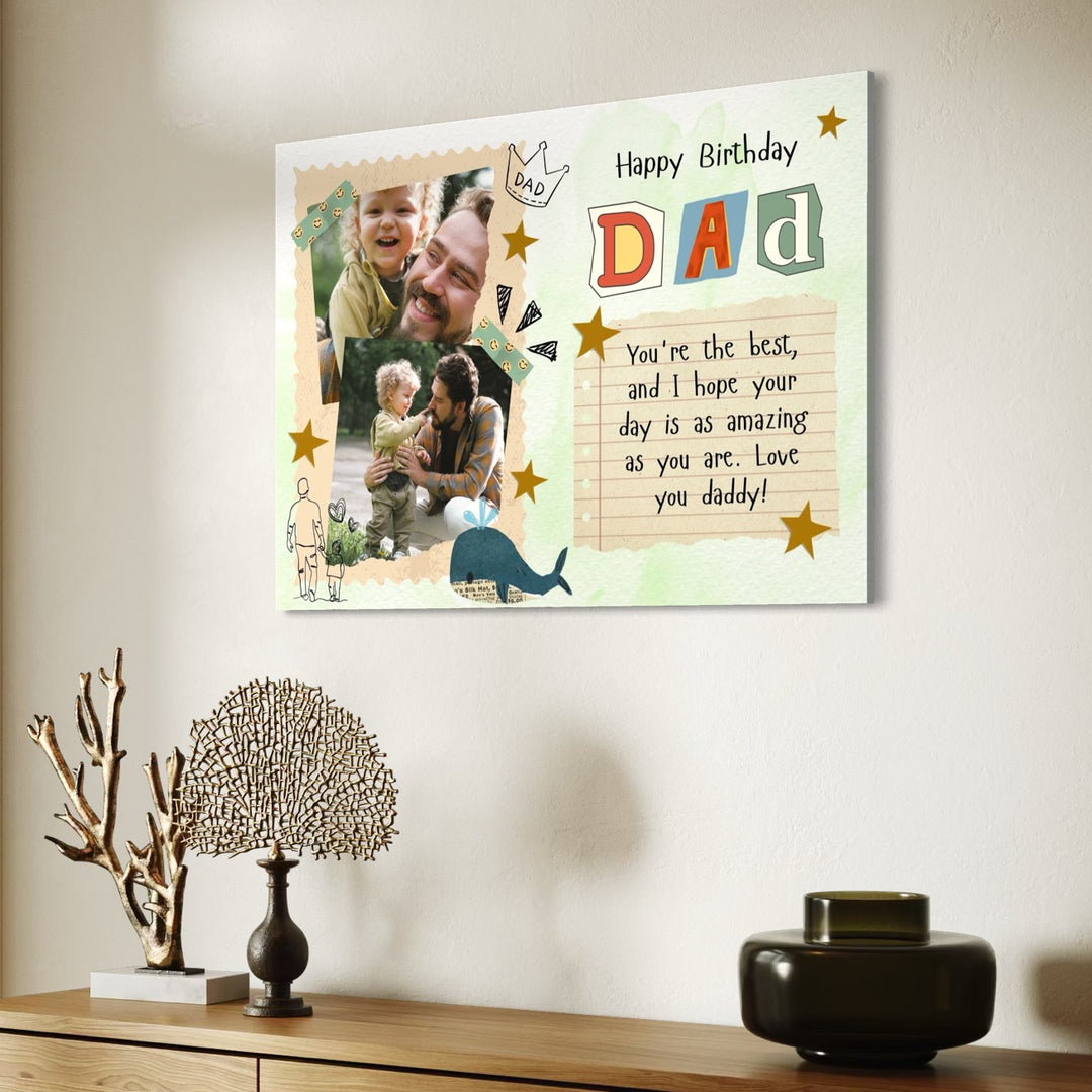 Personalisierte Leinwand Leinwand Wandbild mit 2 Bilder für Papa "Happy Birthday Dad", PS178