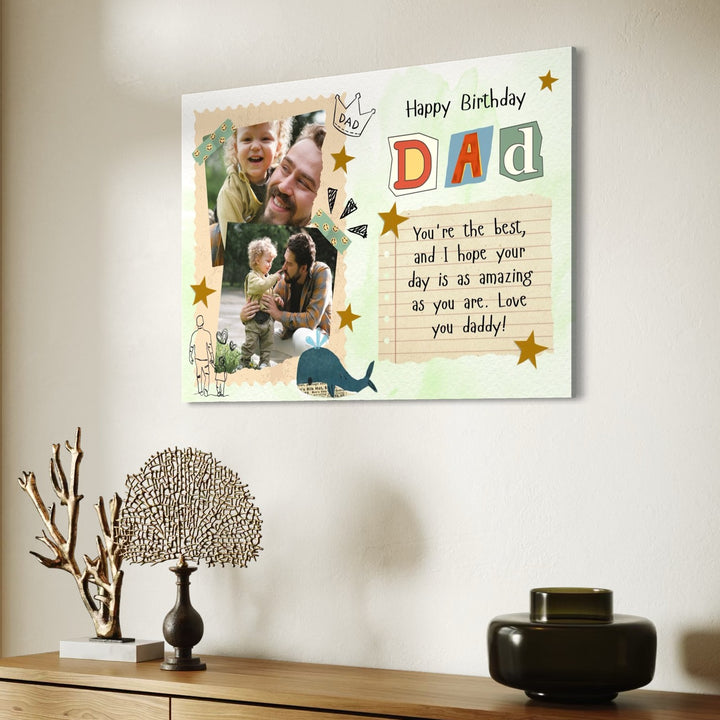 Personalisierte Leinwand Leinwand Wandbild mit 2 Bilder für Papa "Happy Birthday Dad", PS178