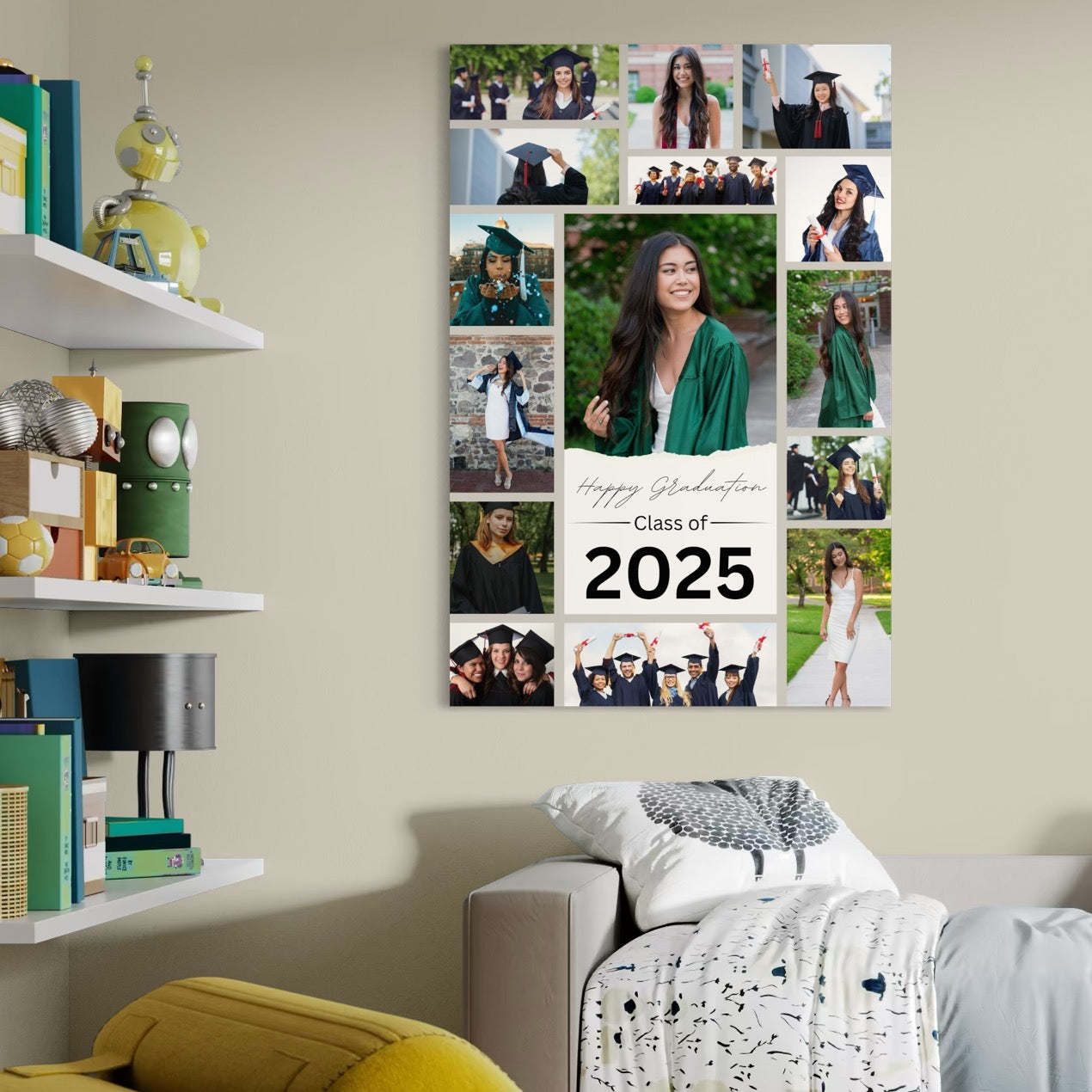 Tablou Canvas Personalizat cu 15 Poze Pentru Absolvire "Happy Graduation", PS180