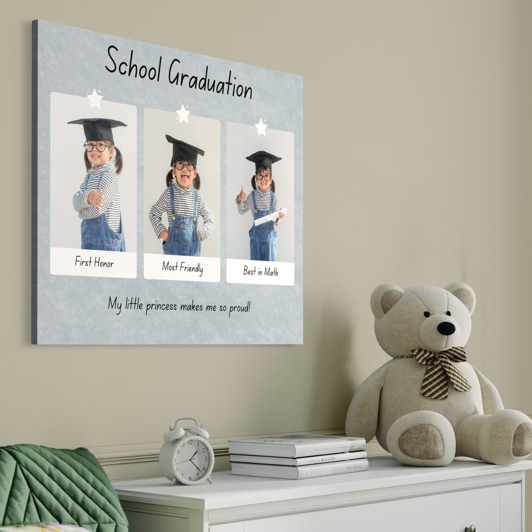 Personalisiertes Leinwandbild mit 3 Abschlussbildern "Schulabschluss", PS183