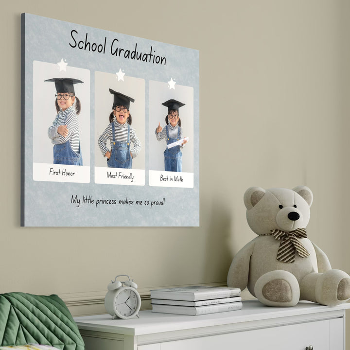 Personalisiertes Leinwandbild mit 3 Abschlussbildern "Schulabschluss", PS183
