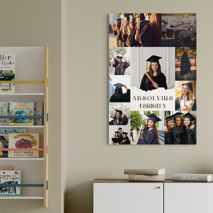 Personalisierte Leinwandtafel mit 11 Bildern zum Schulabschluss "Happy Graduation", PS185