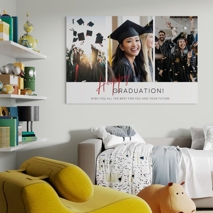 Personalisierte Leinwand Leinwandbild mit 3 Abschlussbilder "Happy Graduation", PS187