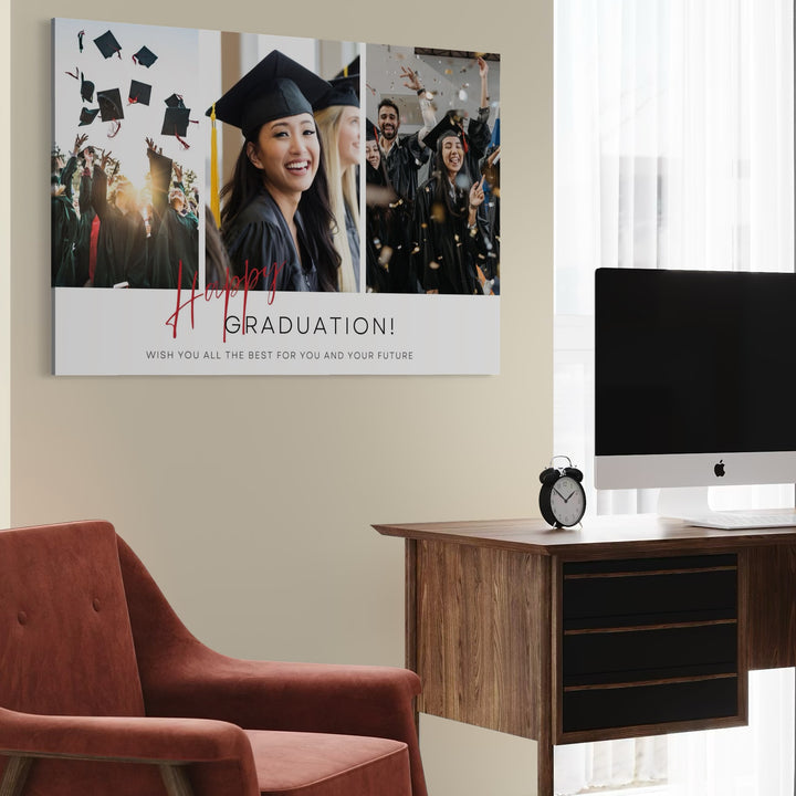 Personalisierte Leinwand Leinwandbild mit 3 Abschlussbilder "Happy Graduation", PS187