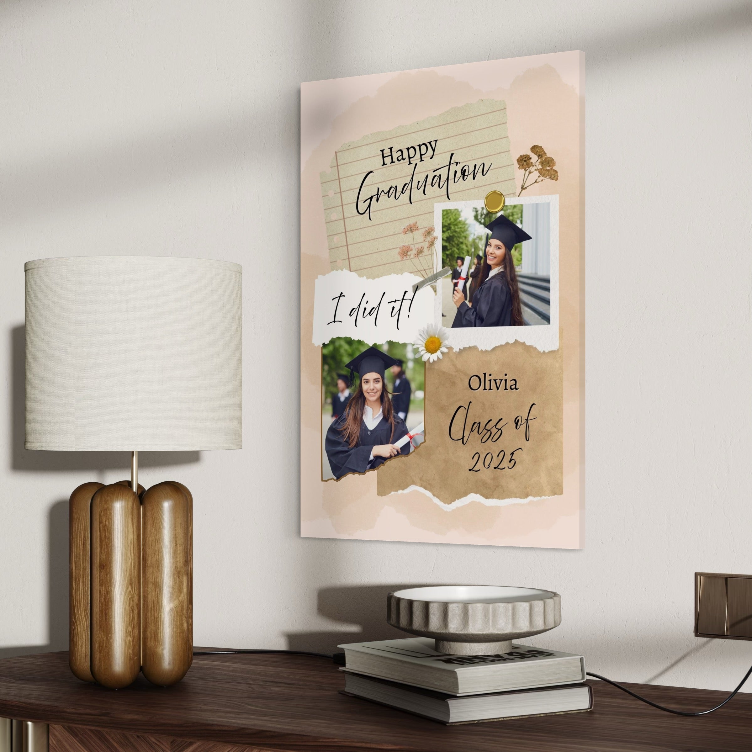 Tablou Canvas Personalizat cu 2 Poze Pentru Absolvire "Happy Graduation", PS190