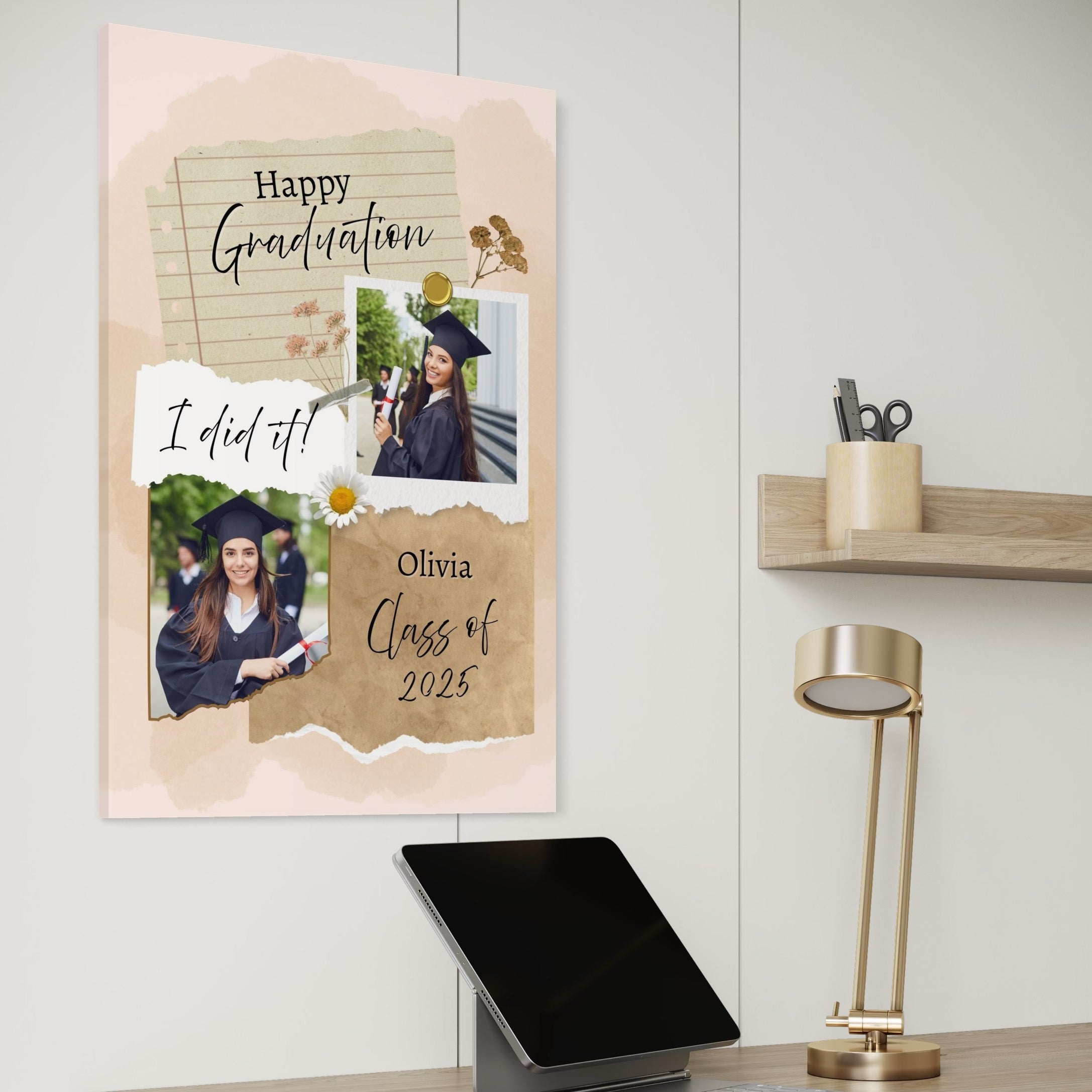 Tablou Canvas Personalizat cu 2 Poze Pentru Absolvire "Happy Graduation", PS190