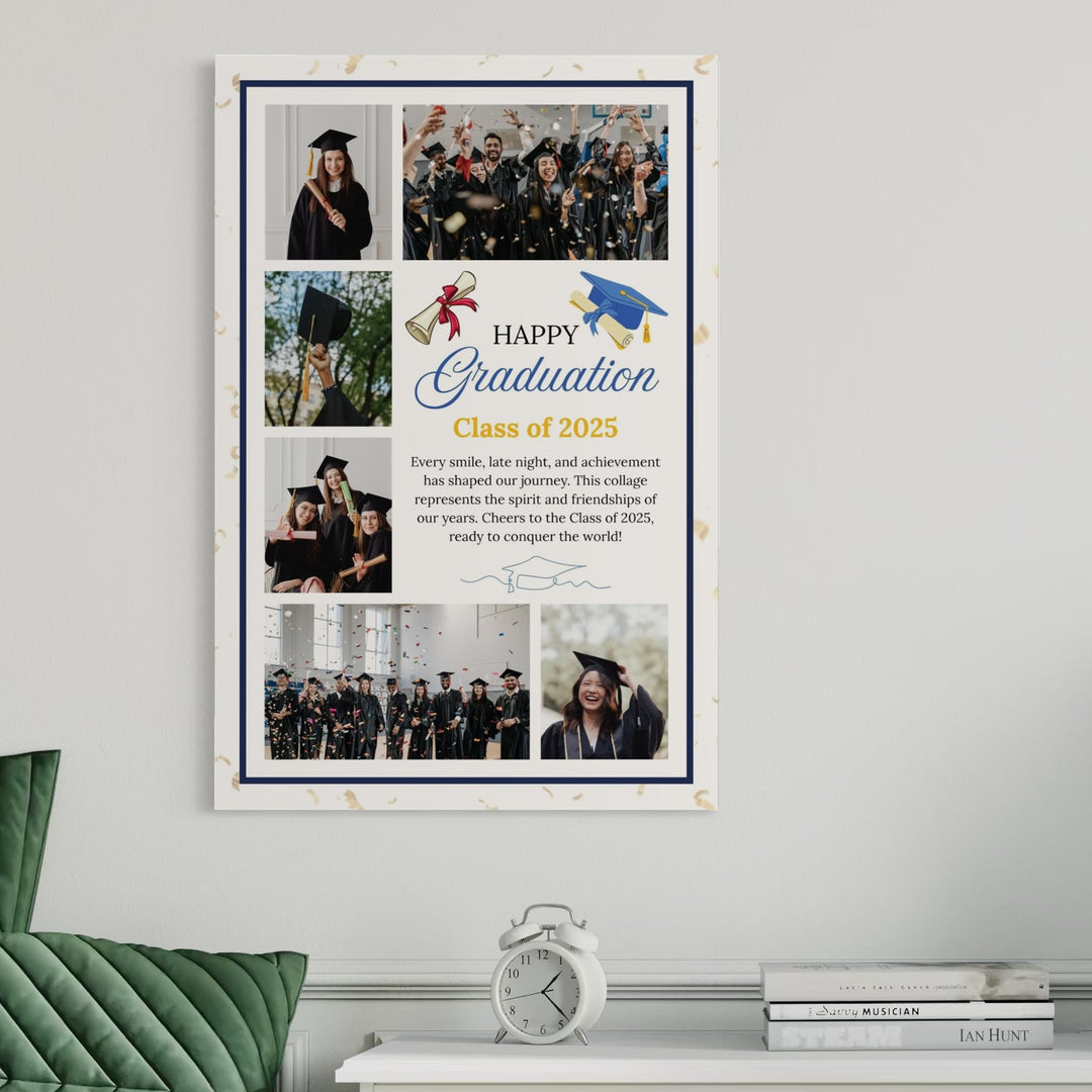 Personalisiertes Leinwandbild mit 6 Abschlussbildern "Happy Graduation", PS194