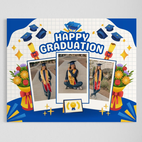Tablou Canvas Personalizat cu 3 Poze Pentru Absolvire "Happy Graduation", PS195