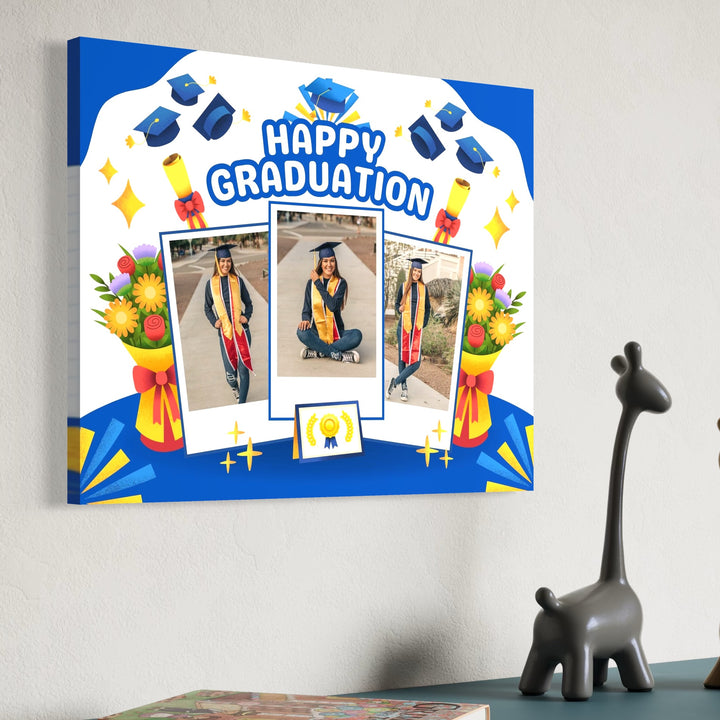 Personalisierte Leinwand Leinwandbild mit 3 Abschlussbilder "Happy Graduation", PS195
