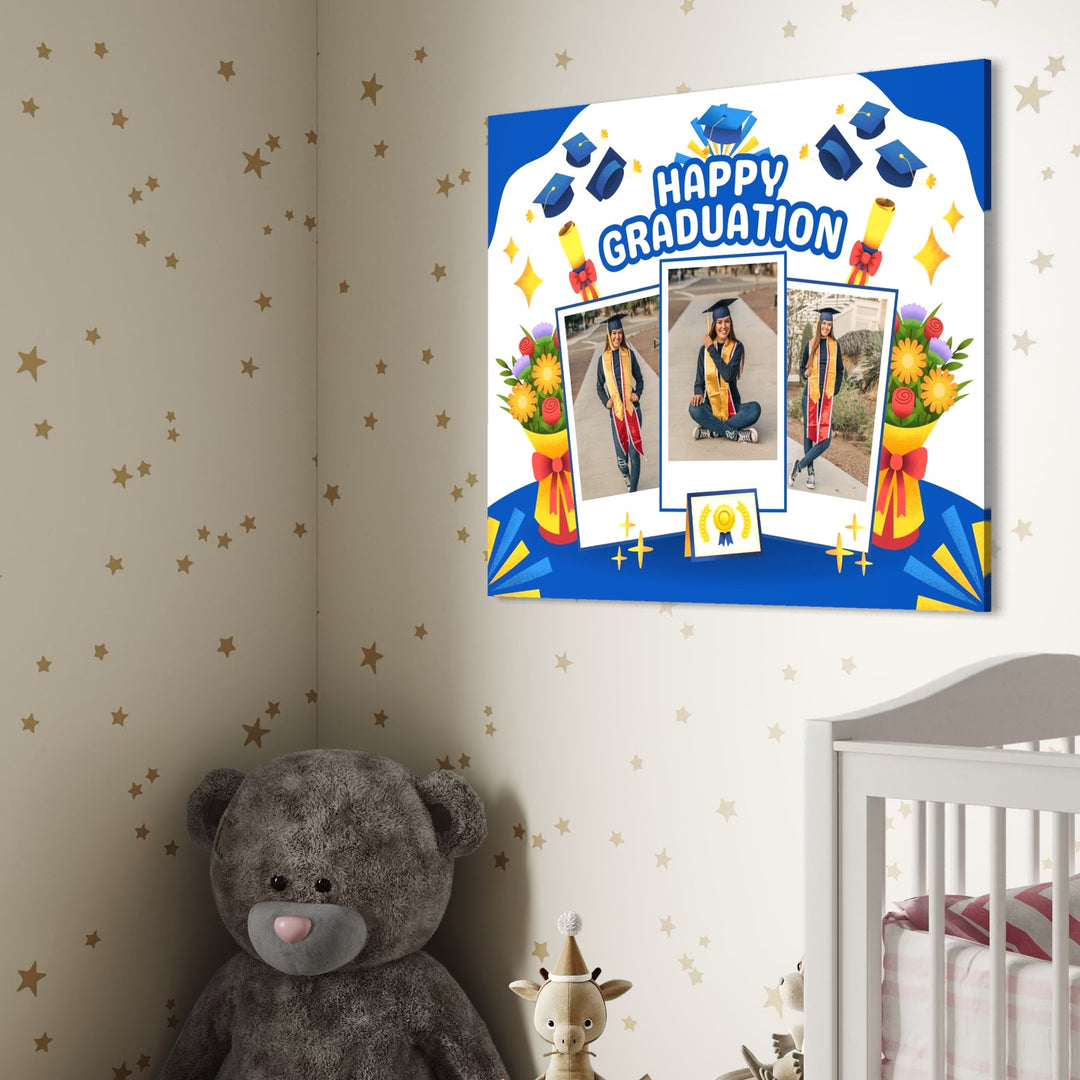 Personalisierte Leinwand Leinwandbild mit 3 Abschlussbilder "Happy Graduation", PS195
