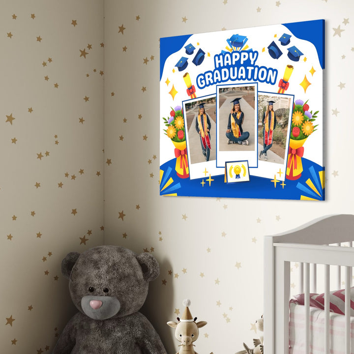 Personalisierte Leinwand Leinwandbild mit 3 Abschlussbilder "Happy Graduation", PS195