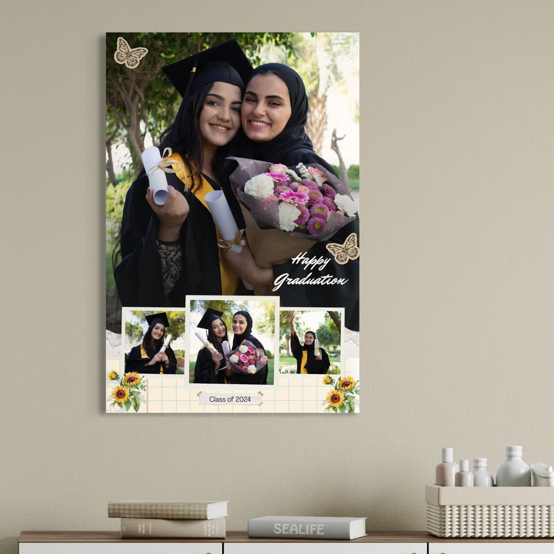 Personalisiertes Leinwandbild mit 4 Abschlussbildern "Happy Graduation", PS196
