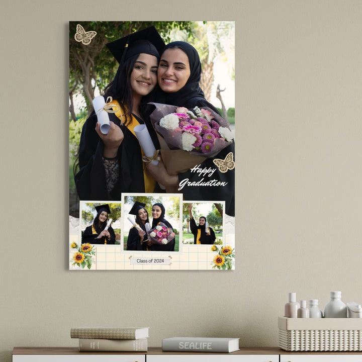 Personalisiertes Leinwandbild mit 4 Abschlussbildern "Happy Graduation", PS196