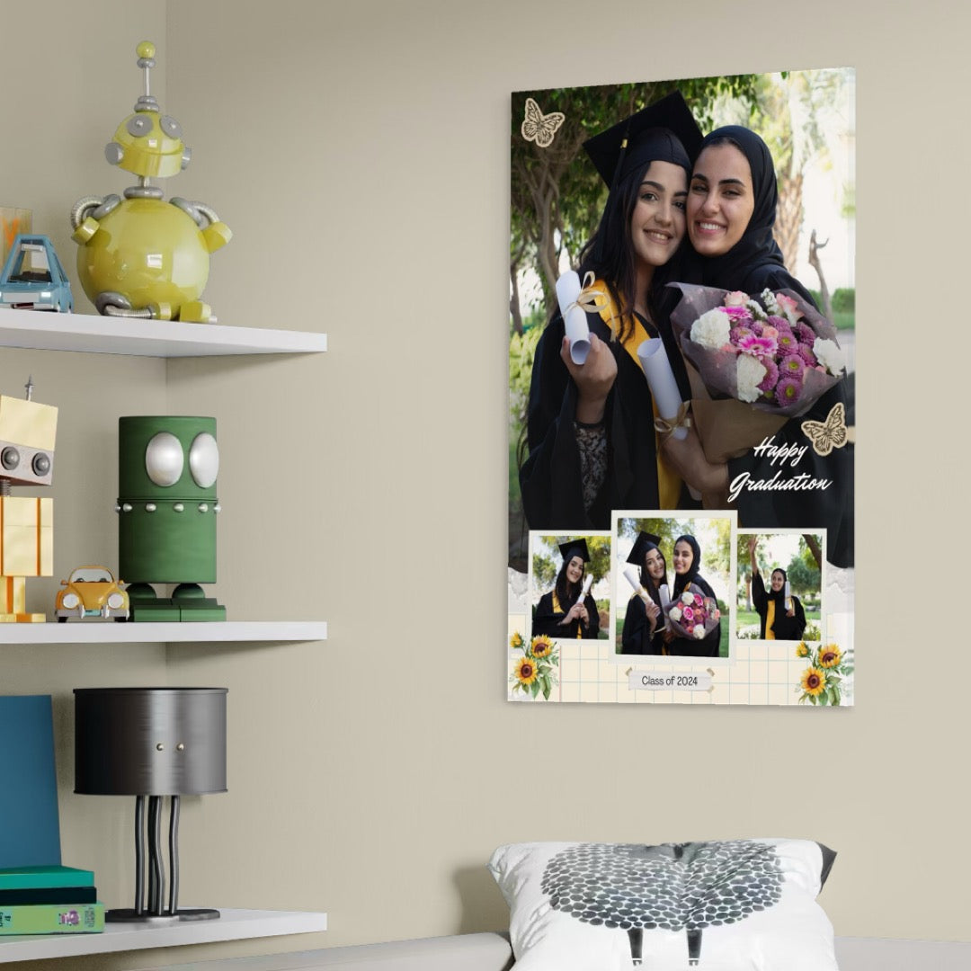 Personalisiertes Leinwandbild mit 4 Abschlussbildern "Happy Graduation", PS196