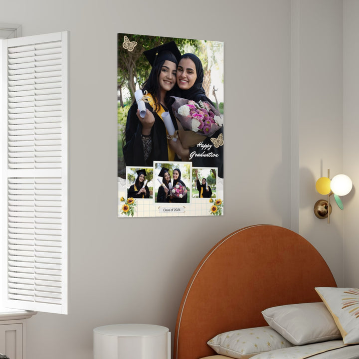 Personalisiertes Leinwandbild mit 4 Abschlussbildern "Happy Graduation", PS196