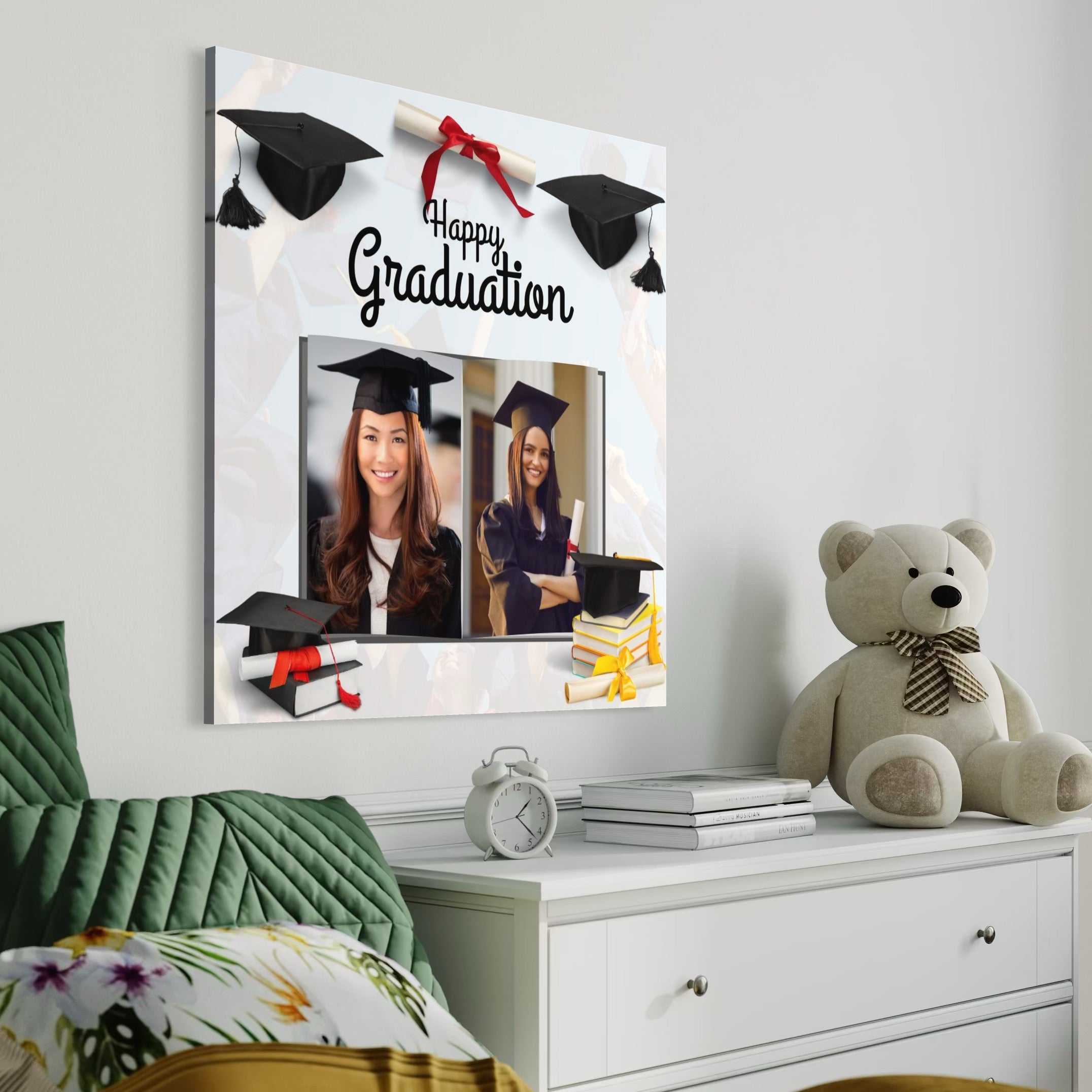 Tablou Canvas Personalizat cu 2 Poze Pentru Absolvire "Happy Graduation", PS197