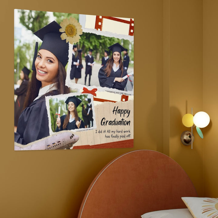 Personalisierte Leinwand Leinwandbild mit 3 Abschlussbildern "Happy Graduation", PS199