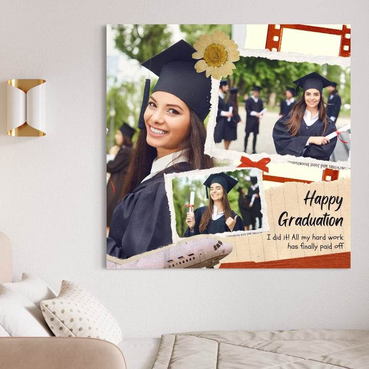 Personalisierte Leinwand Leinwandbild mit 3 Abschlussbildern "Happy Graduation", PS199