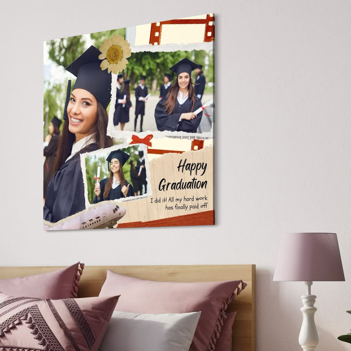 Personalisierte Leinwand Leinwandbild mit 3 Abschlussbildern "Happy Graduation", PS199