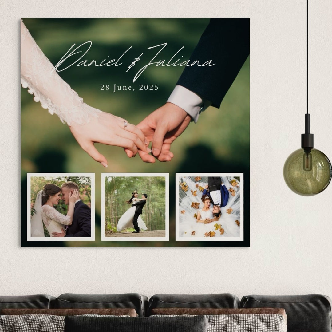 Tablou Canvas Personalizat cu 4 Poze Pentru Nunta "Hand In Hand", PS200