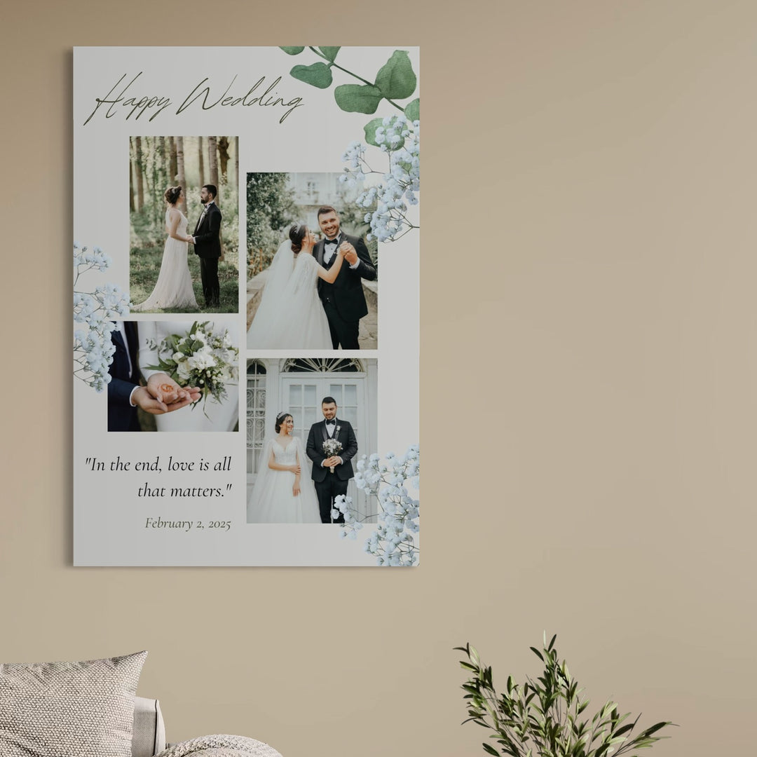 Tablou Canvas Personalizat cu 4 Poze Pentru Nunta "Happy Wedding", PS201