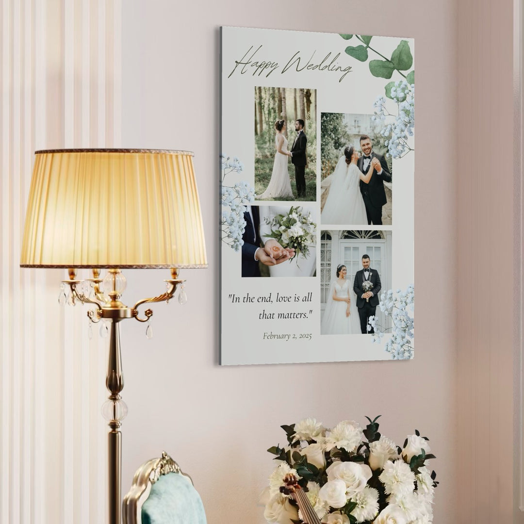 Tablou Canvas Personalizat cu 4 Poze Pentru Nunta "Happy Wedding", PS201