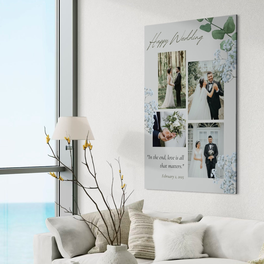 Tablou Canvas Personalizat cu 4 Poze Pentru Nunta "Happy Wedding", PS201