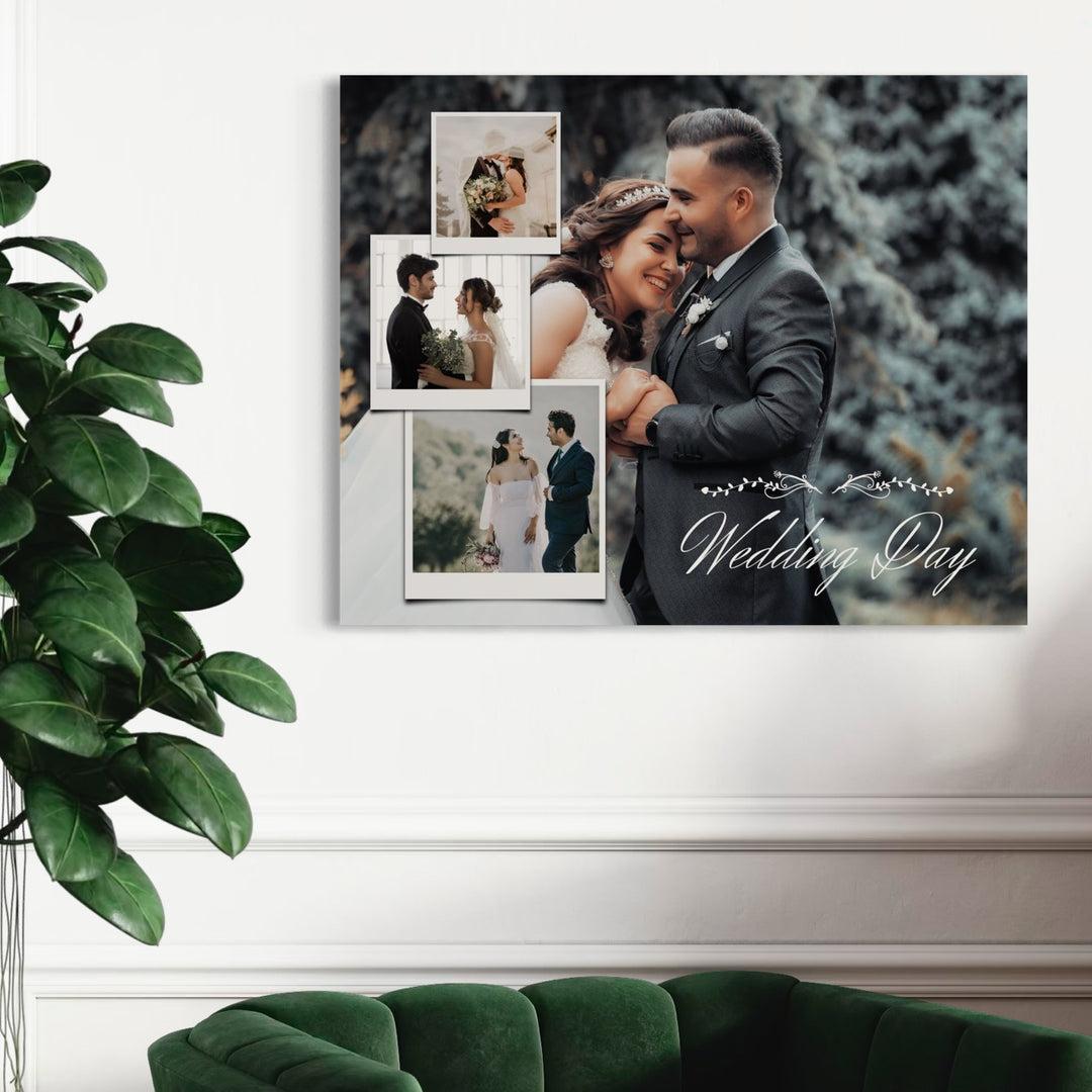 Personalisiertes Leinwandbild mit 4 Hochzeitsbildern "Hochzeitstag", PS202