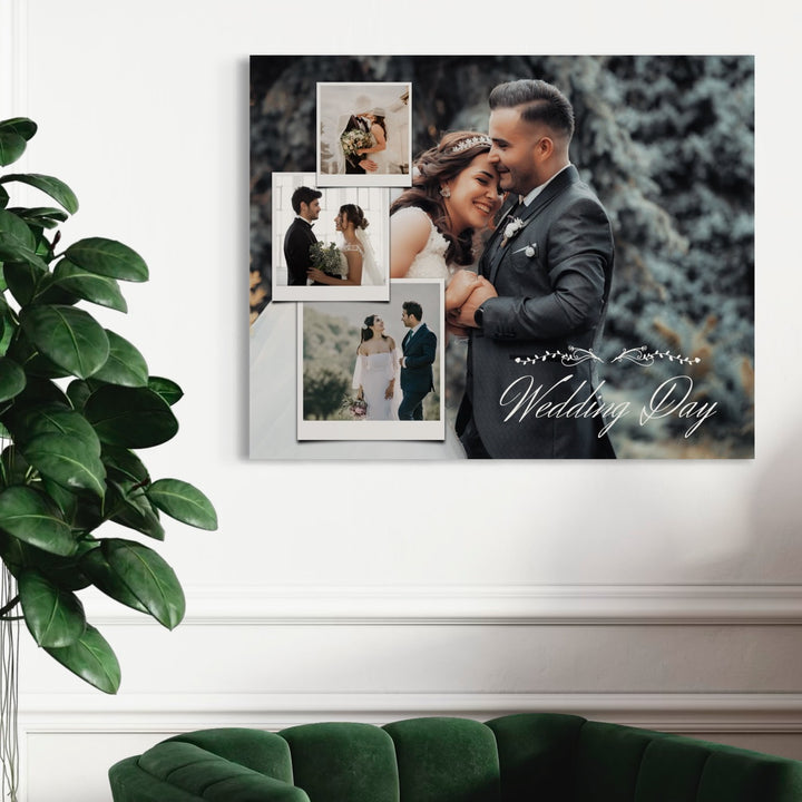 Personalisiertes Leinwandbild mit 4 Hochzeitsbildern "Hochzeitstag", PS202