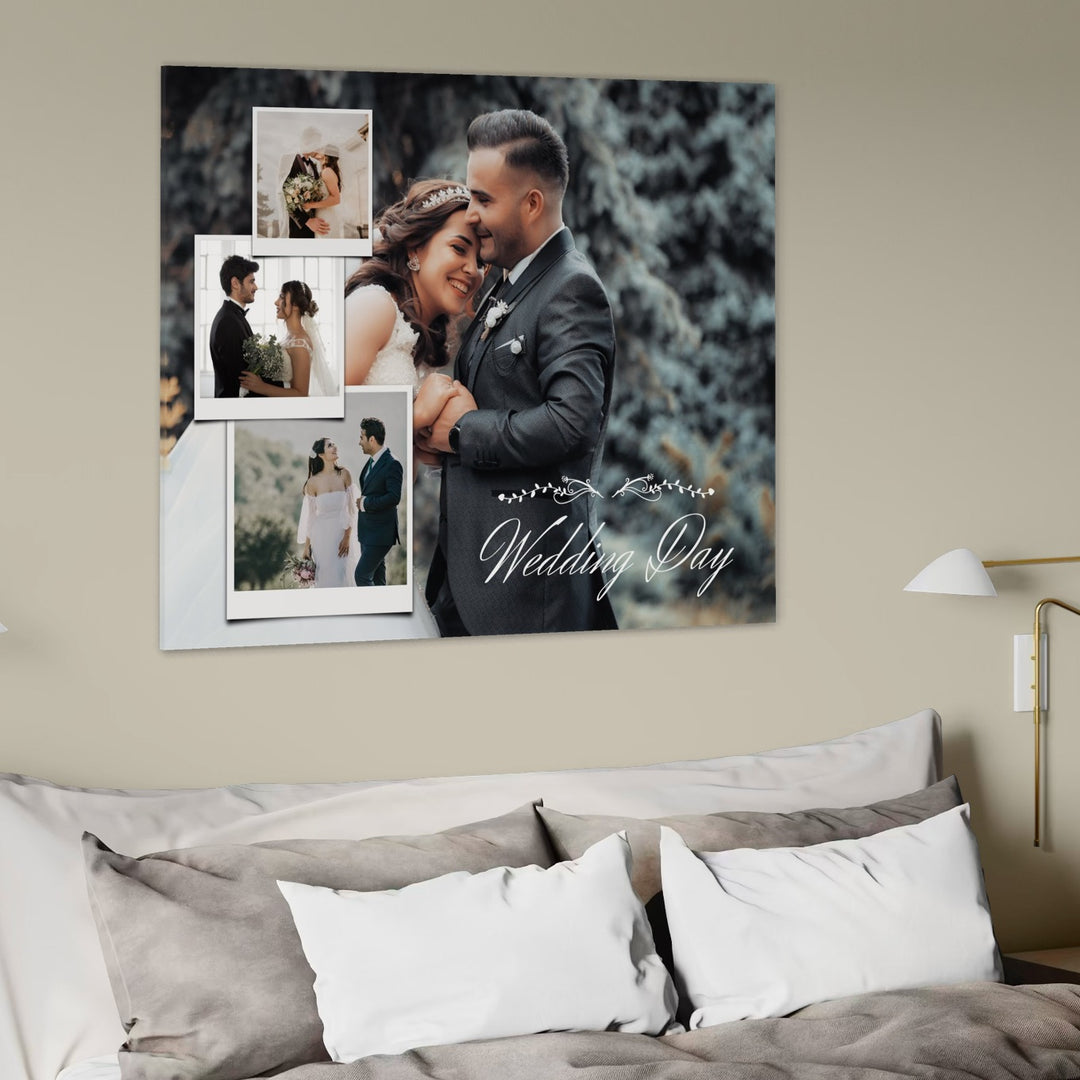 Personalisiertes Leinwandbild mit 4 Hochzeitsbildern "Hochzeitstag", PS202