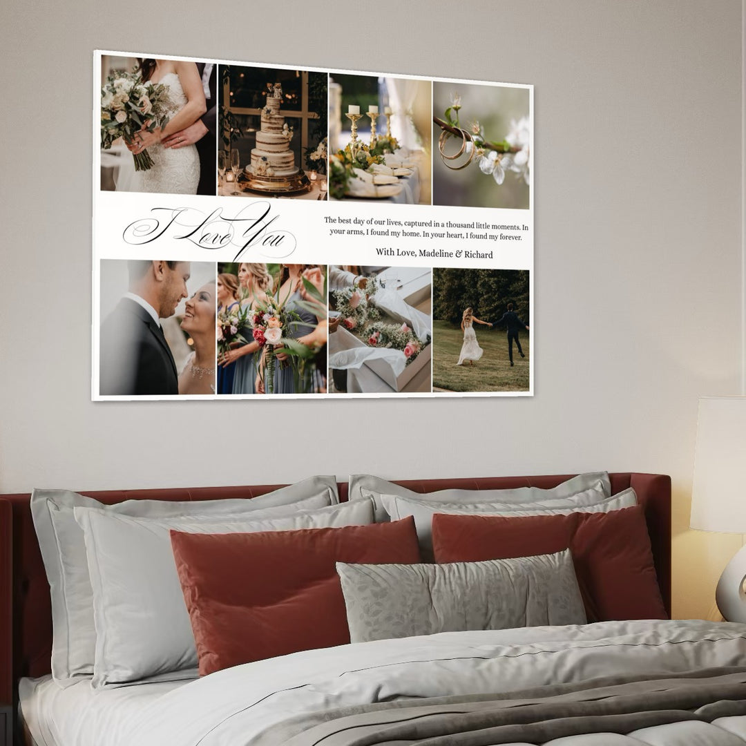 Tablou Canvas Personalizat cu 8 Poze Pentru Nunta "I Love You", PS203